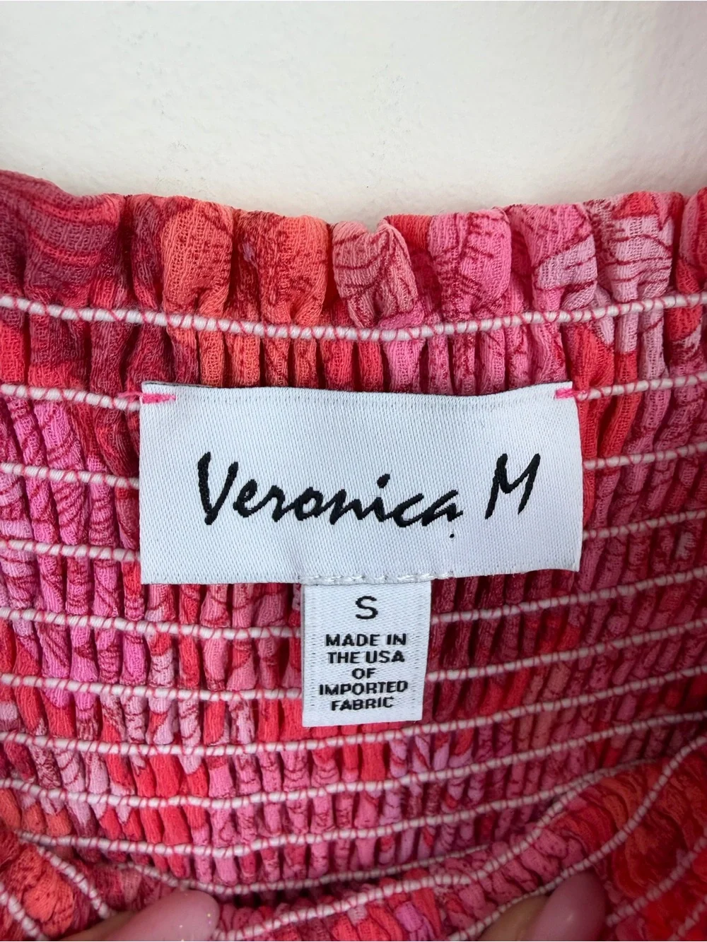 Veronica M Pink Floral Smocked Wide Leg Jumpsuit Boho Cottagecore S